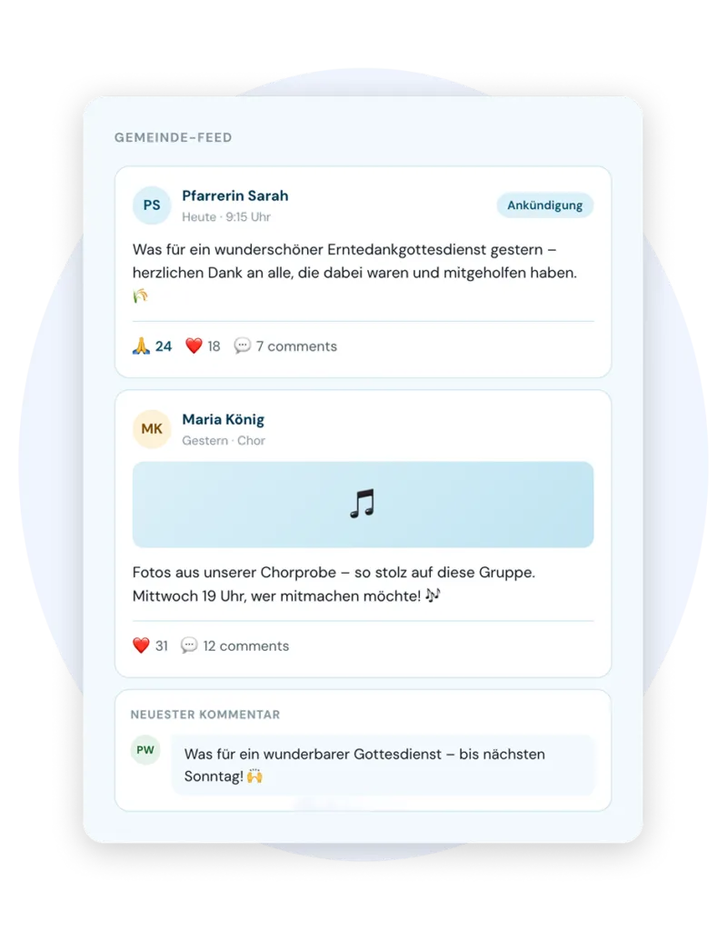 Smartphone mit dem interaktiven Newsfeed in ChurchDesk Connect