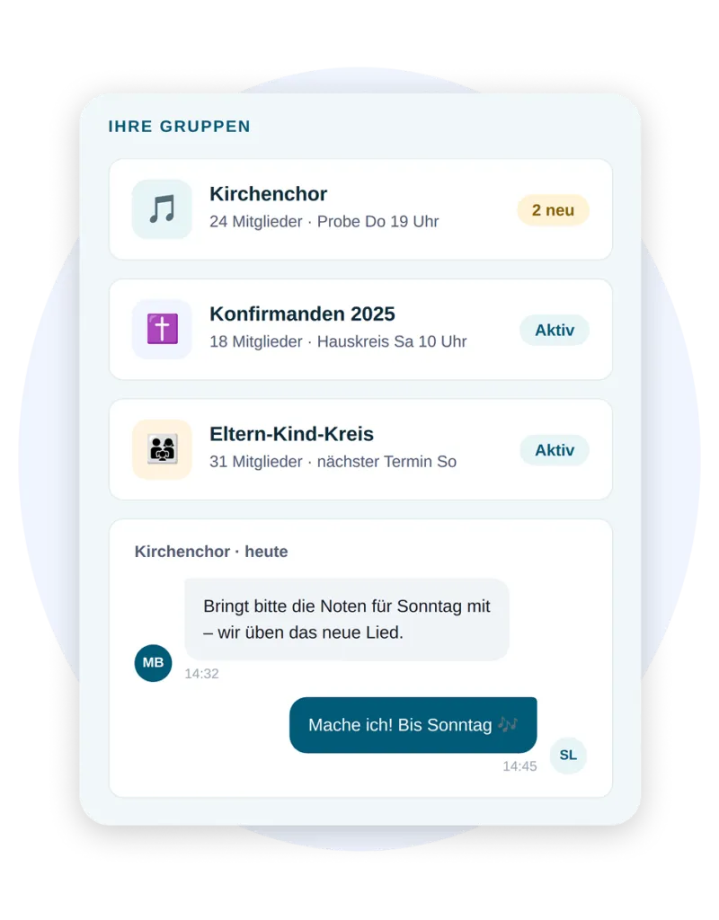 Smartphone mit Gruppenchats in ChurchDesk Connect