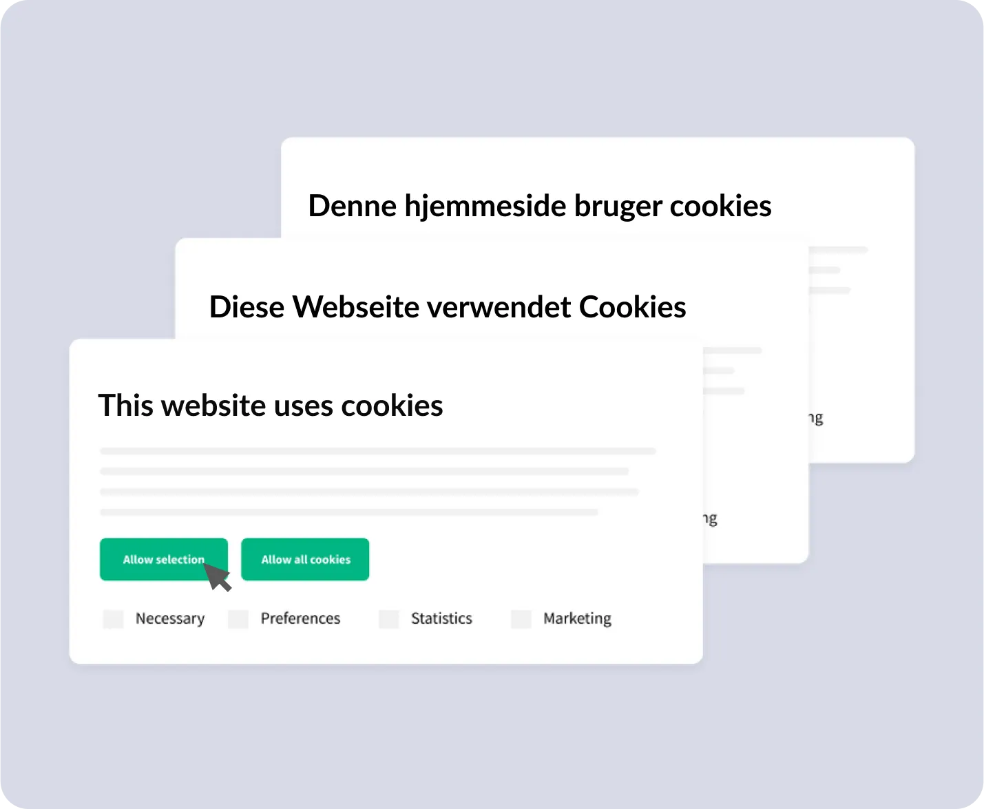 Automatisch erstellter Cookie-Banner in mehreren Sprachen