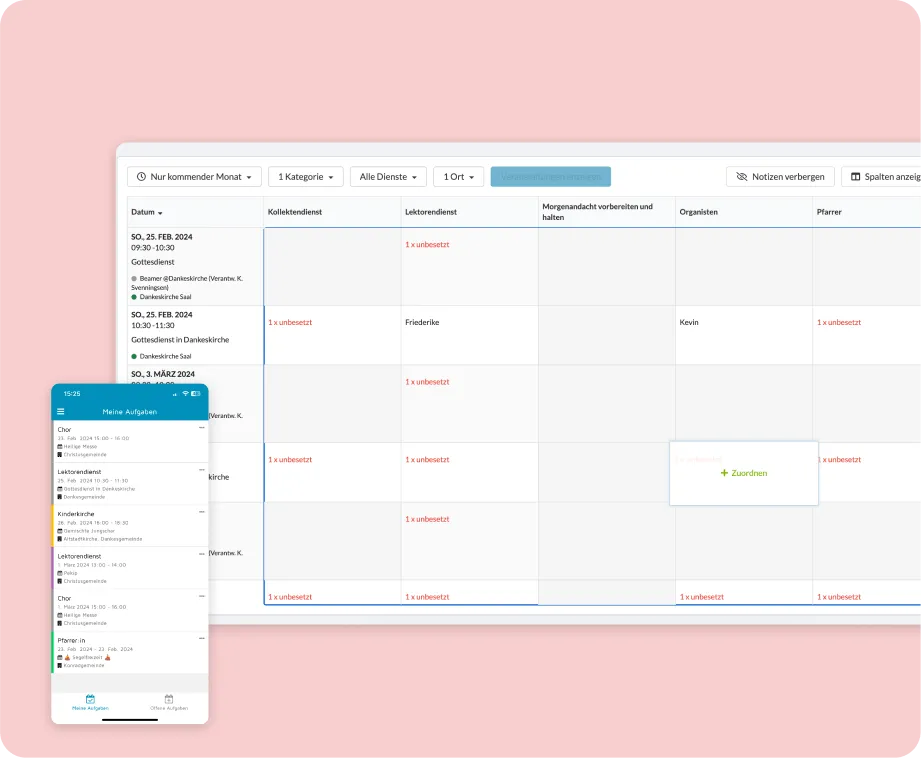 ChurchDesk Kalender mit Dienstplanung