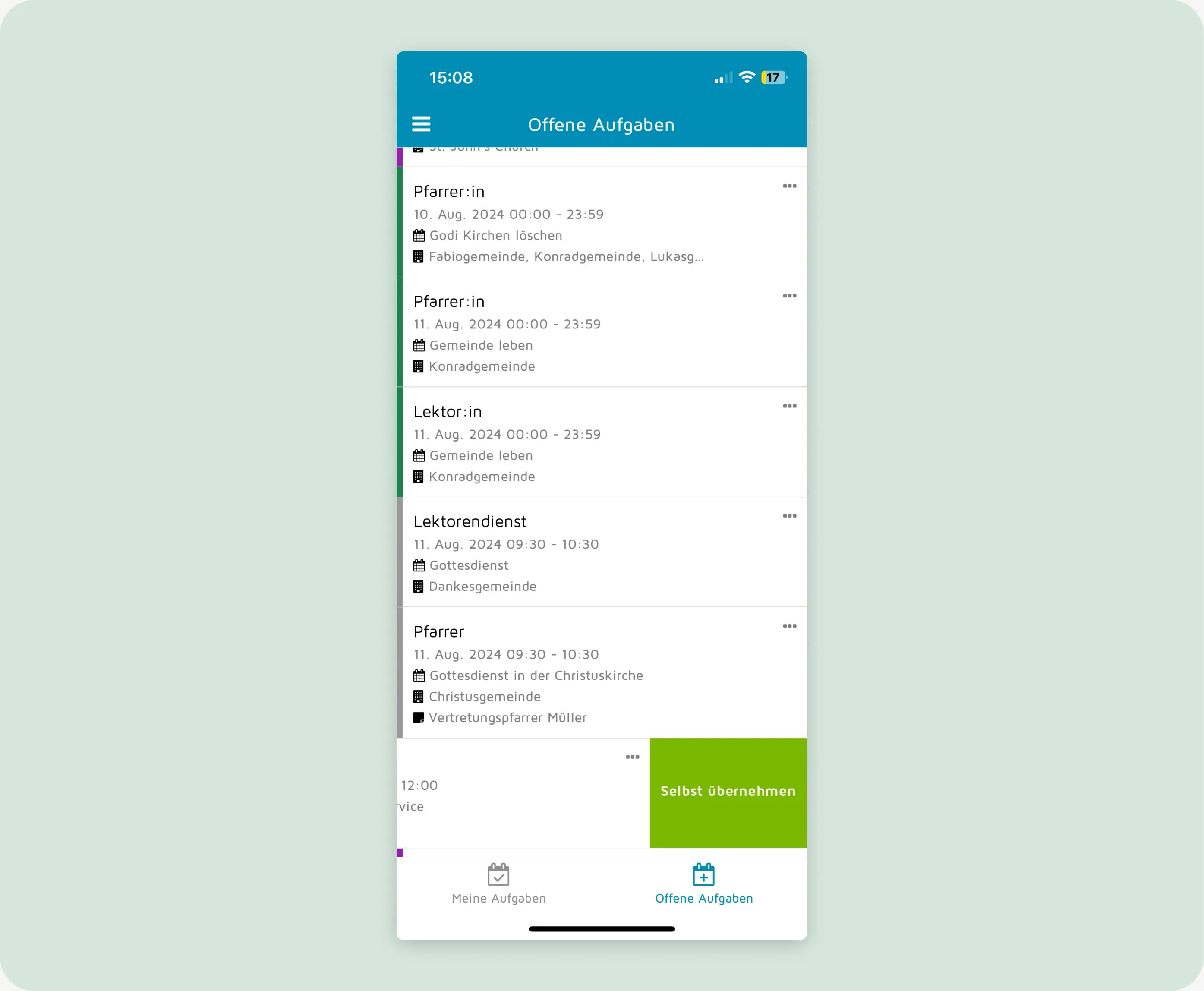 Offene Dienste in der mobilen App selbstständig wählen