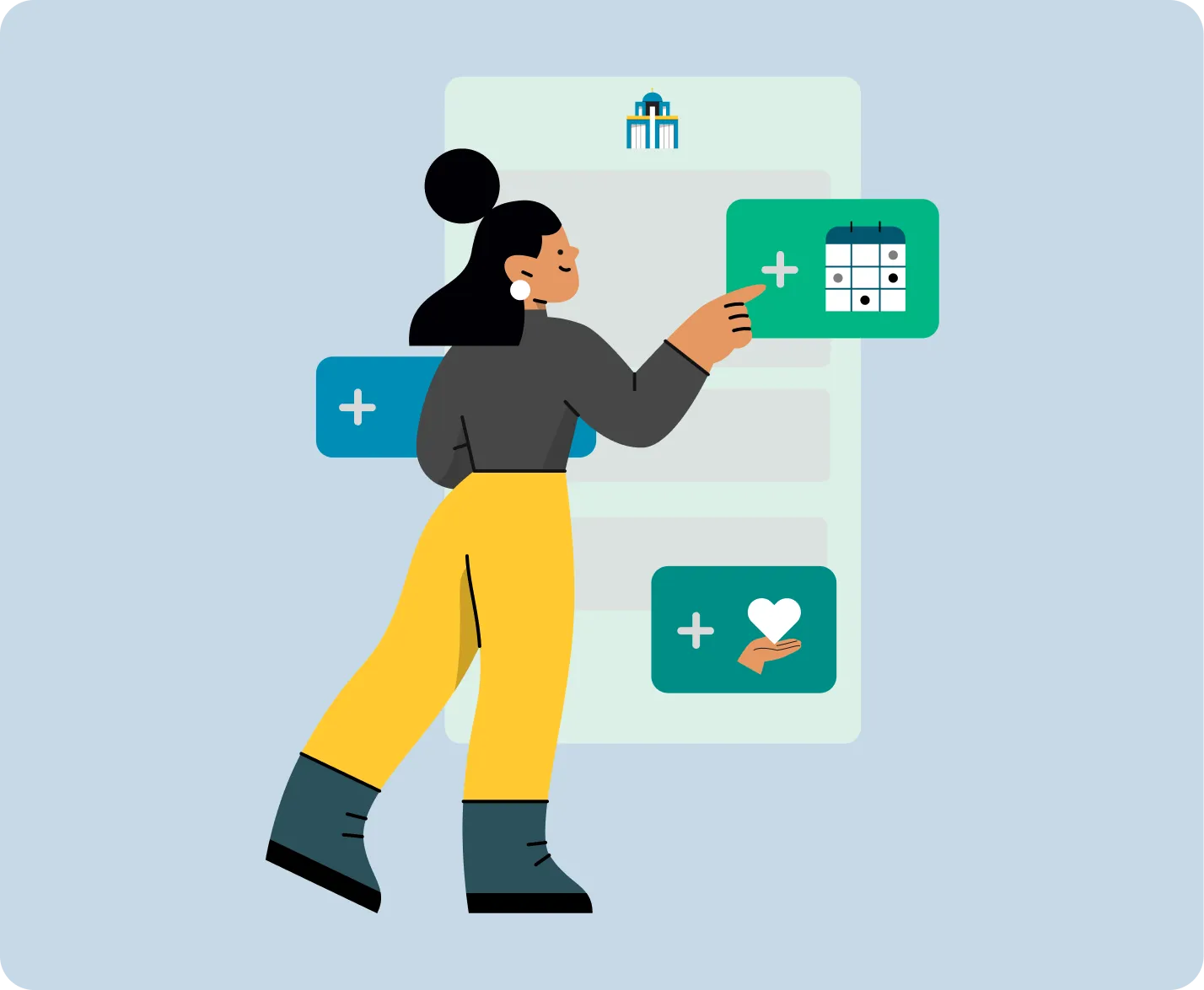 Illustration: Pfarrer erstellt einen Newsletter