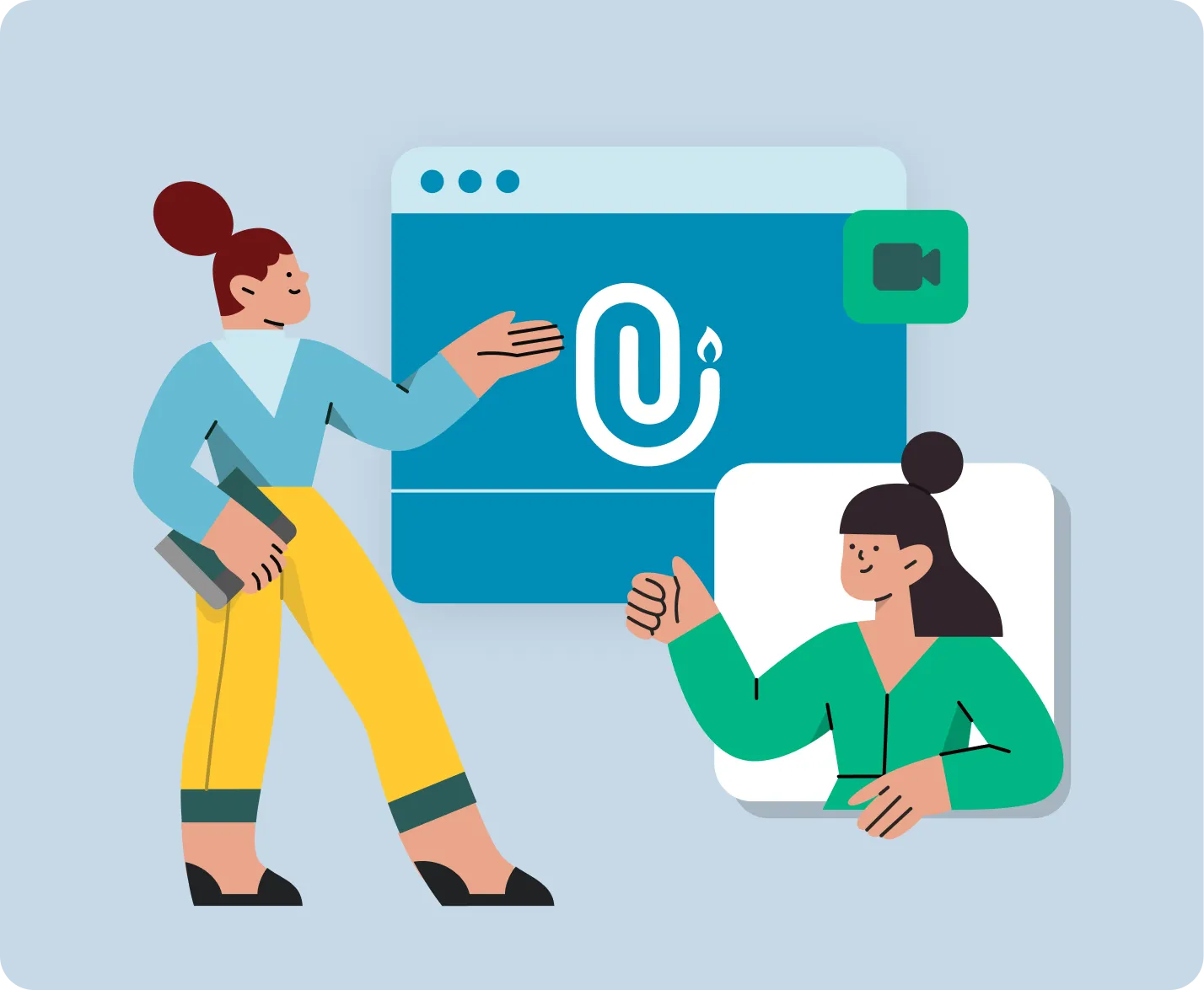 Illustration: Eine Person erklärt etwas per Videochat
