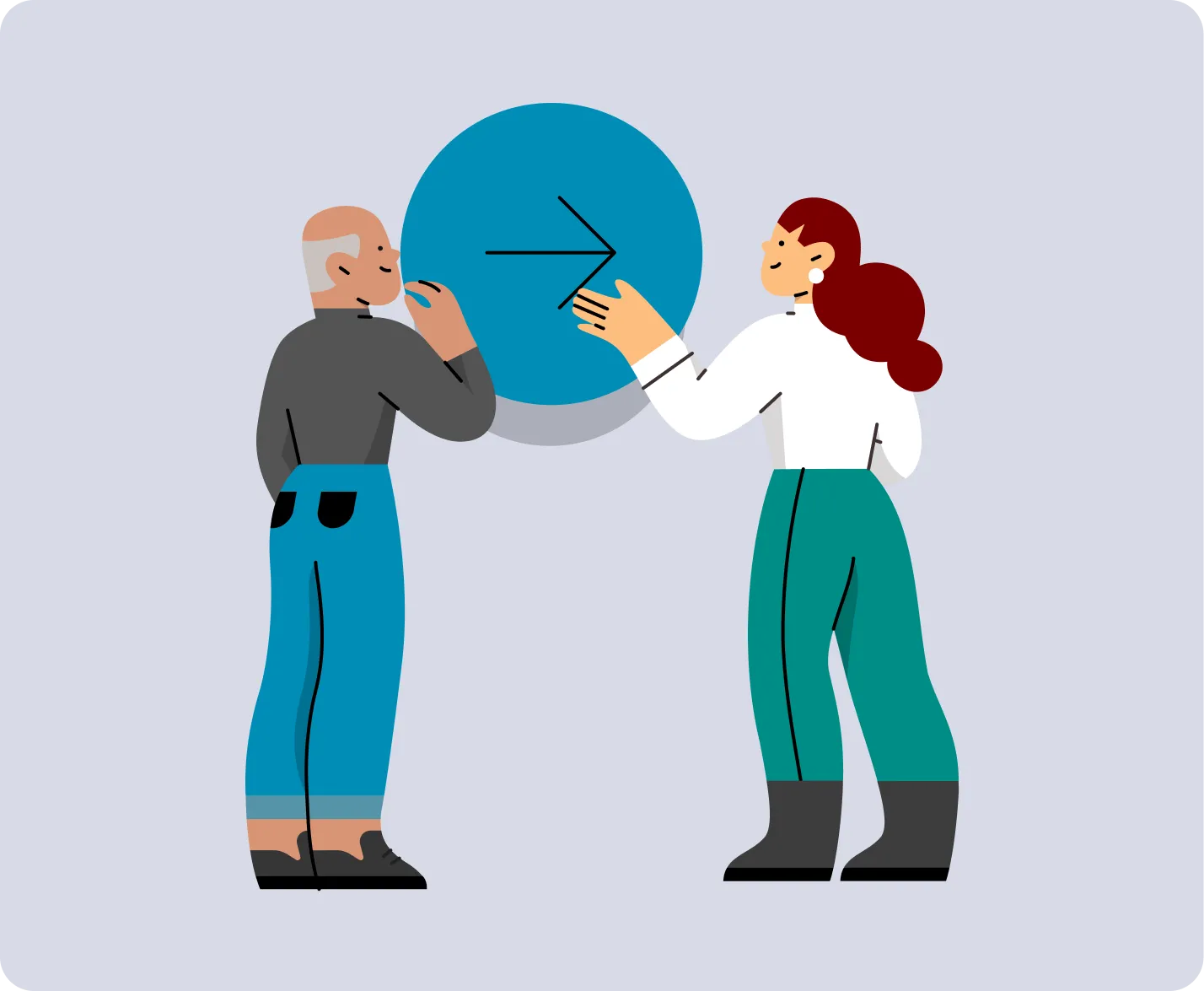 Illustration zweier Personen, die eine Webseite aufbauen